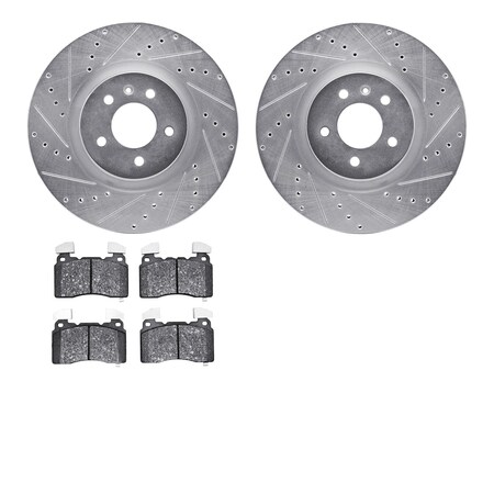 7502-46046, Rotors-Drilled And Slotted-Silver With 5000 Advanced Brake Pads, Zinc Coated